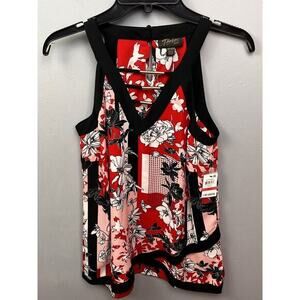 Thalia Sodi Sleeveless Top Womens X-Small XS Black Red Floral Silky‎ Tank NEW